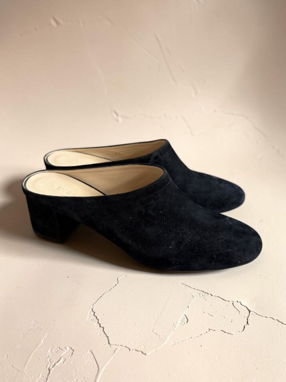 EVERLANE Black Suede Block Heels Mules Size 6.5